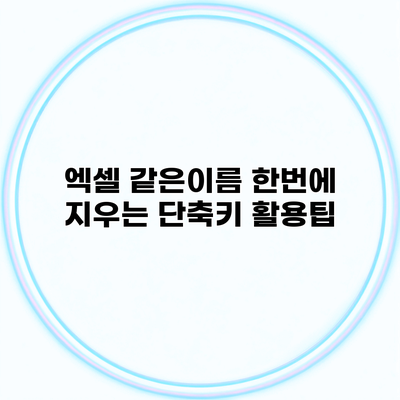 엑셀 같은이름 한번에 지우는 단축키 활용팁