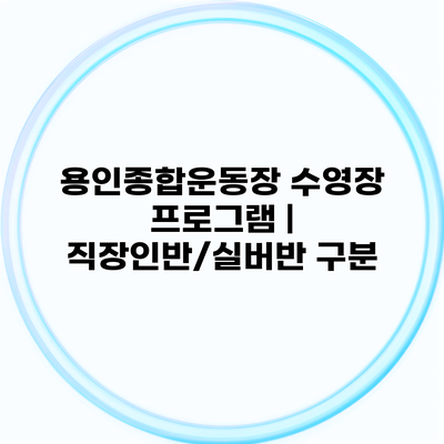 용인종합운동장 수영장 프로그램 | 직장인반/실버반 구분