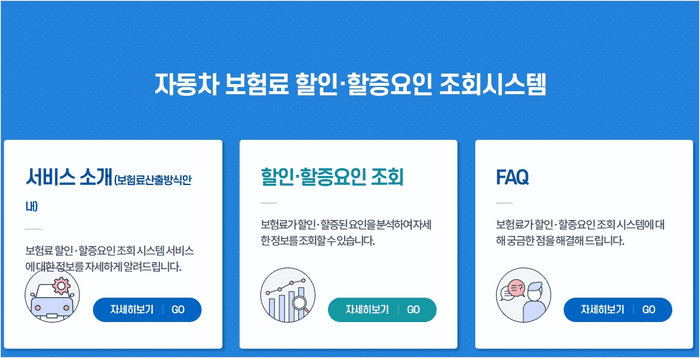보험개발원 할인할증 조회 시스템 첫 화면